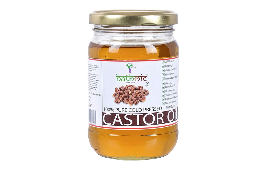 Hathmic Pure Cold Pressed Castor Oil   Glass Jar  250 millilitre